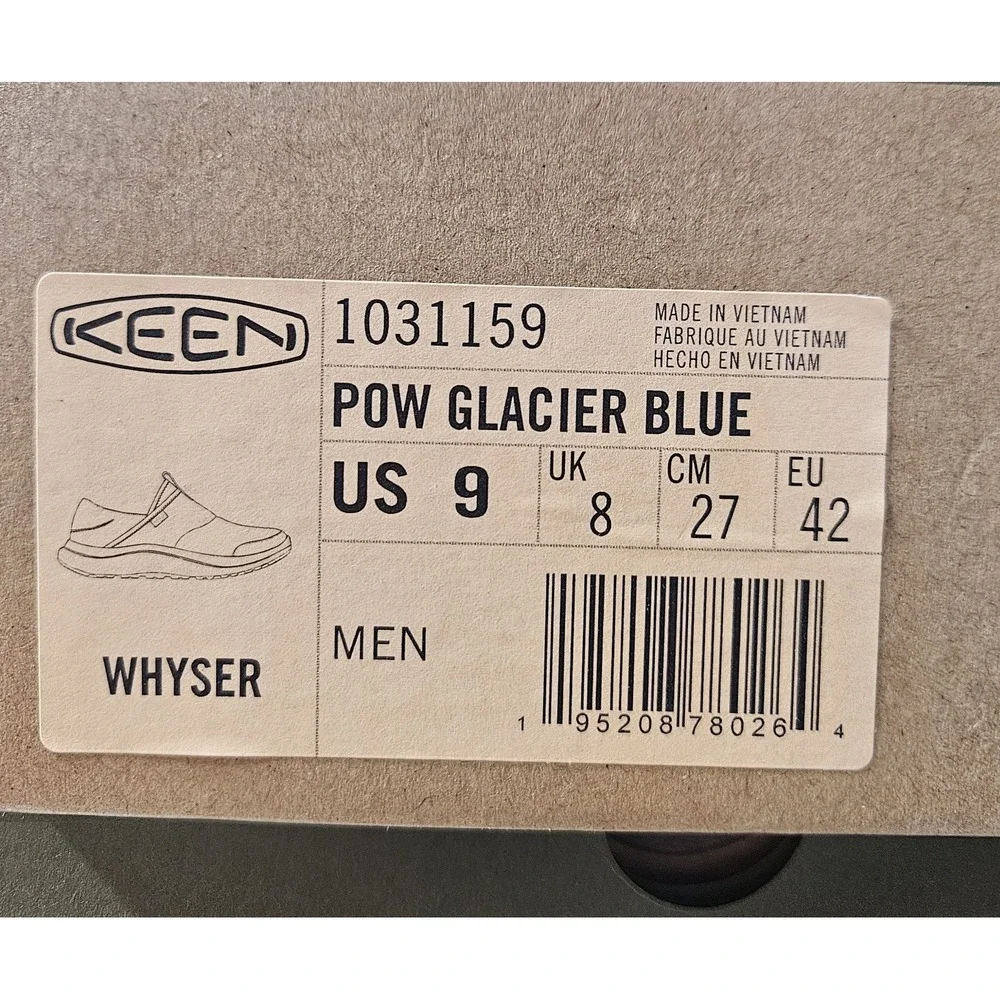 KEEN Whyser Men's 9 Pow Glacier Blue Slip-On Comfort Shoes 1031159 New With Box